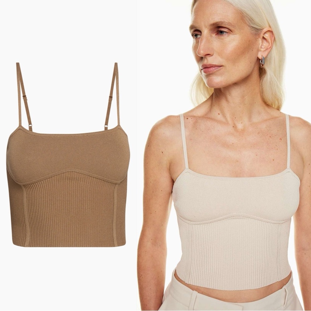 Aritzia Babaton Sculpt Knit Bustier Top in Camel